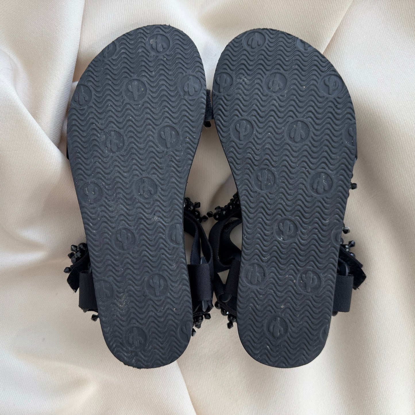 Arizona Love "Trekky" bead-embellished sandals in Black, size 7
