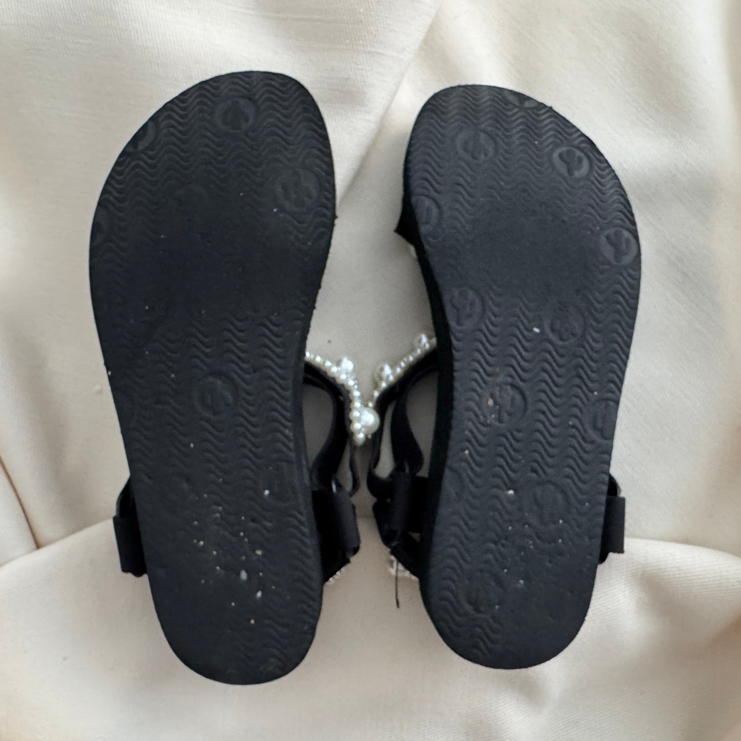 Arizona Love "Trekky" pearl-embellished sandals in Black, size 38 (fits size 7)