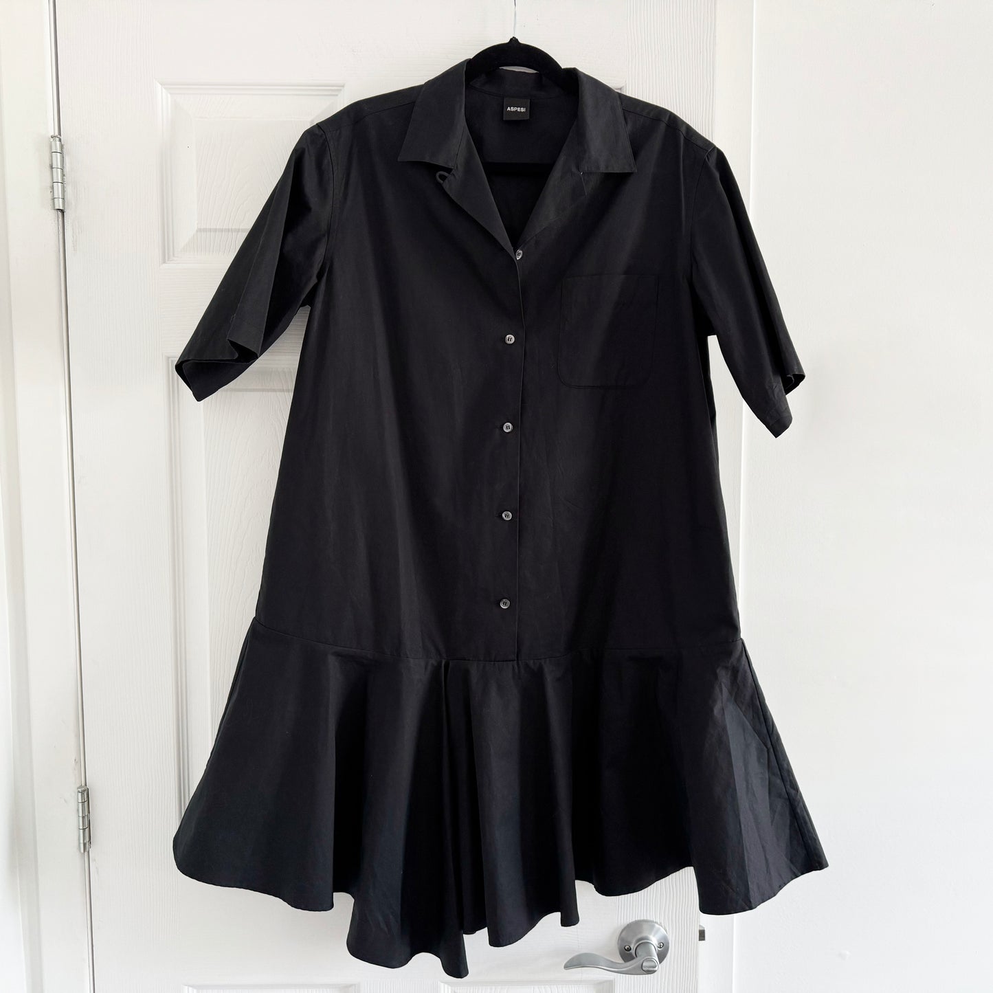 Aspesi Abito Mod Short Ruffle Dress in Black, Size 40 (Fits size S-M)