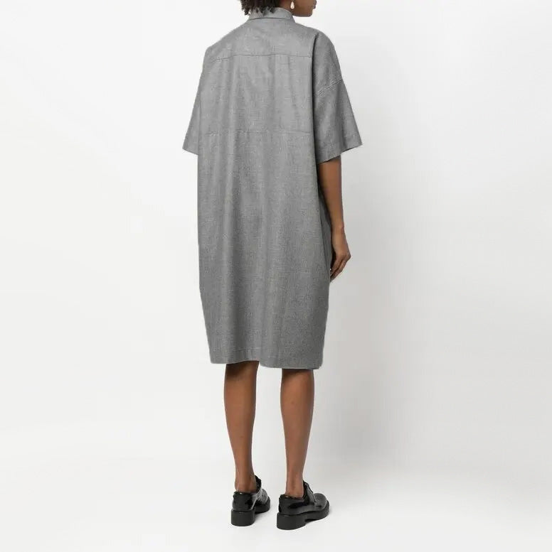 Aspesi Short Sleeve Wool Dress in Grey, size 46 (fits size 14)