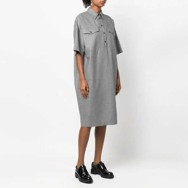 Aspesi Short Sleeve Wool Dress in Grey, size 46 (fits size 14)