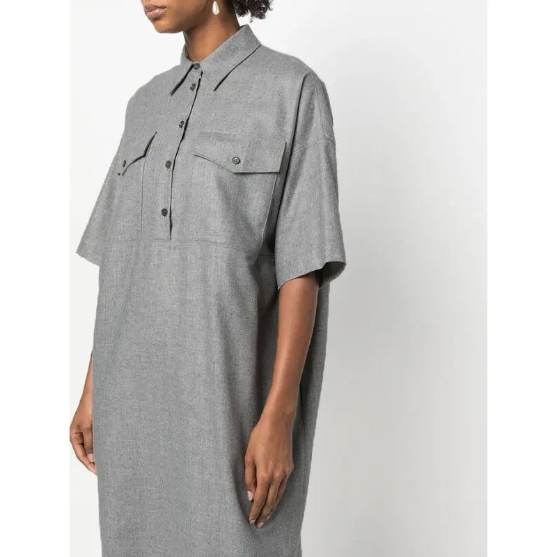 Aspesi Short Sleeve Wool Dress in Grey, size 46 (fits size 14)