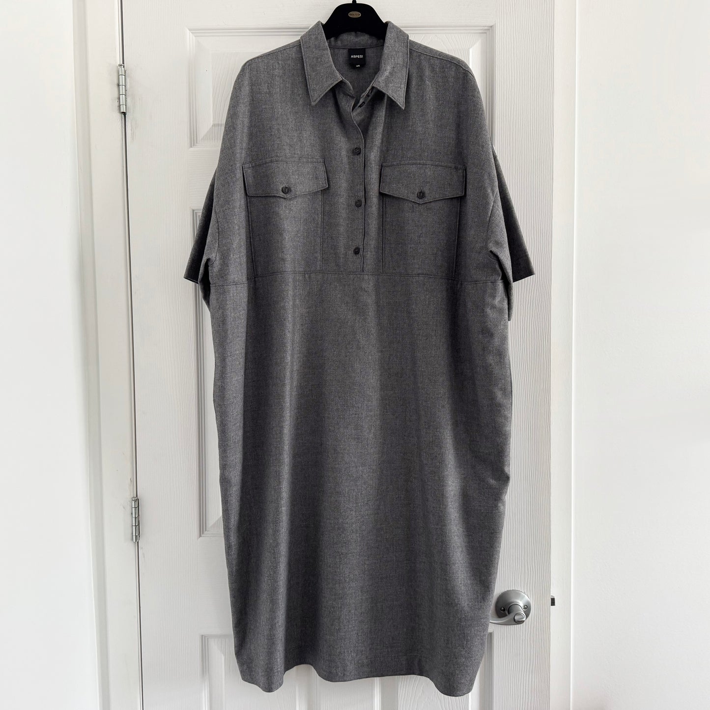 Aspesi Short Sleeve Wool Dress in Grey, size 46 (fits size 14)