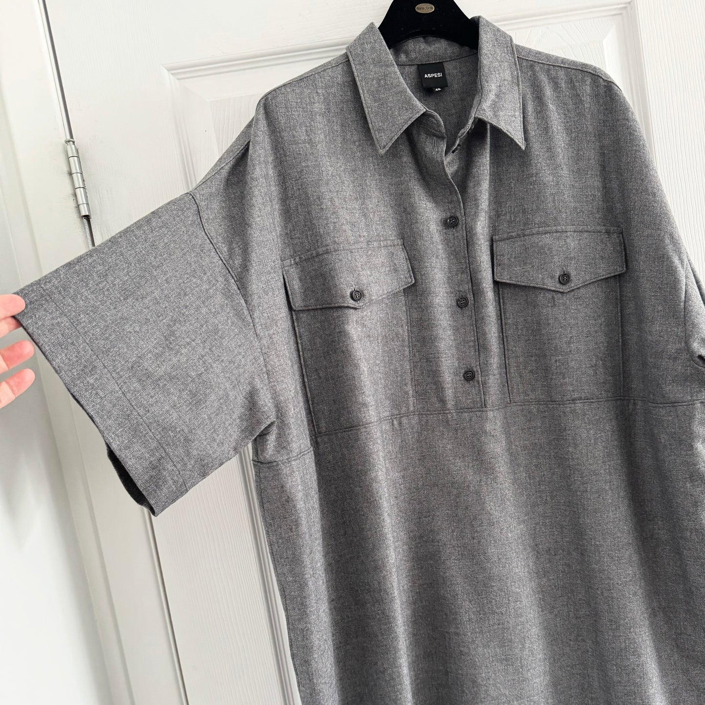 Aspesi Short Sleeve Wool Dress in Grey, size 46 (fits size 14)