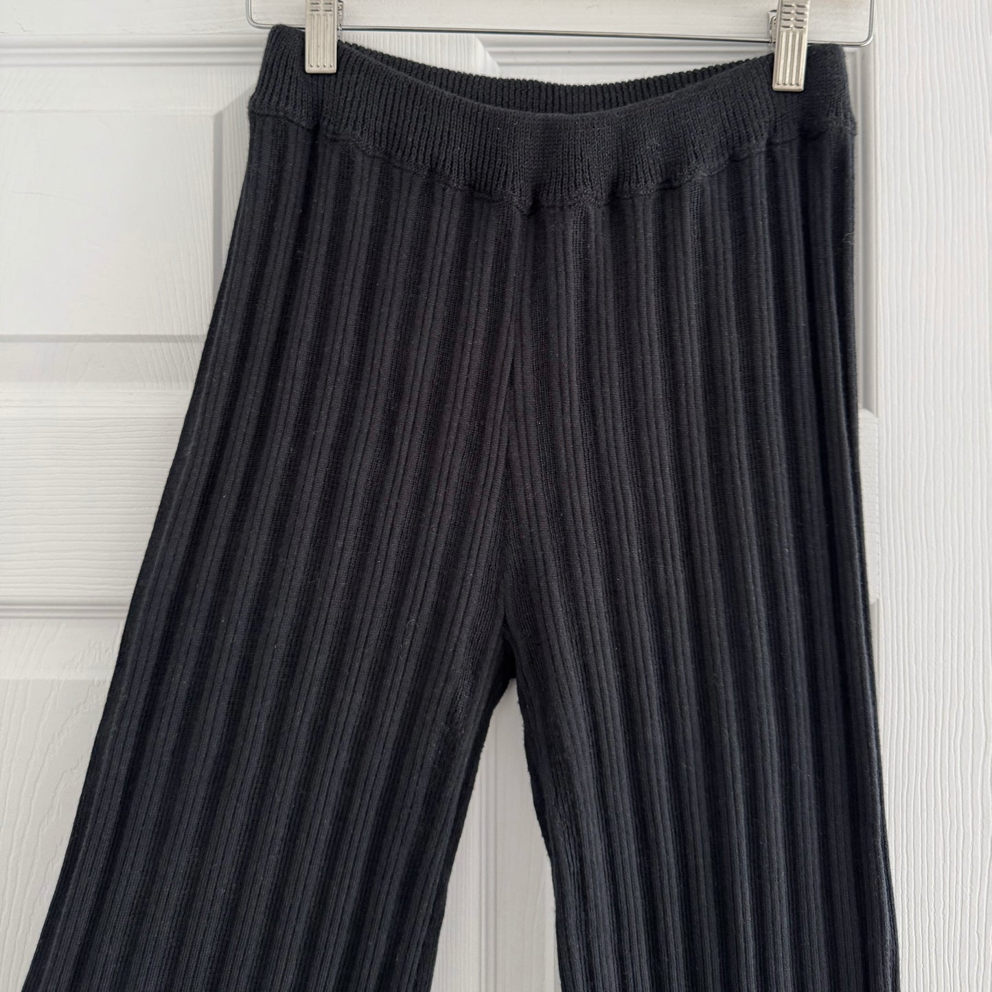 Atelier Delphine Pointelle Ruffle Knit Pant in Black, size Small