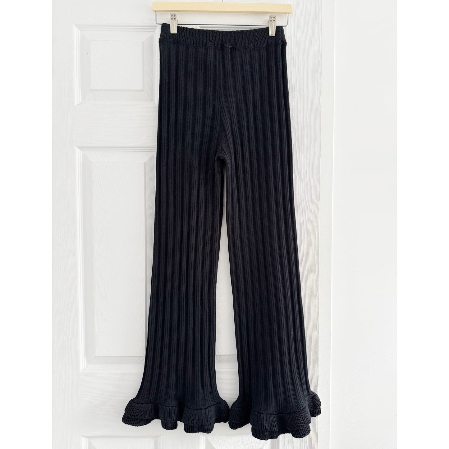 Atelier Delphine Pointelle Ruffle Knit Pant in Black, size Small