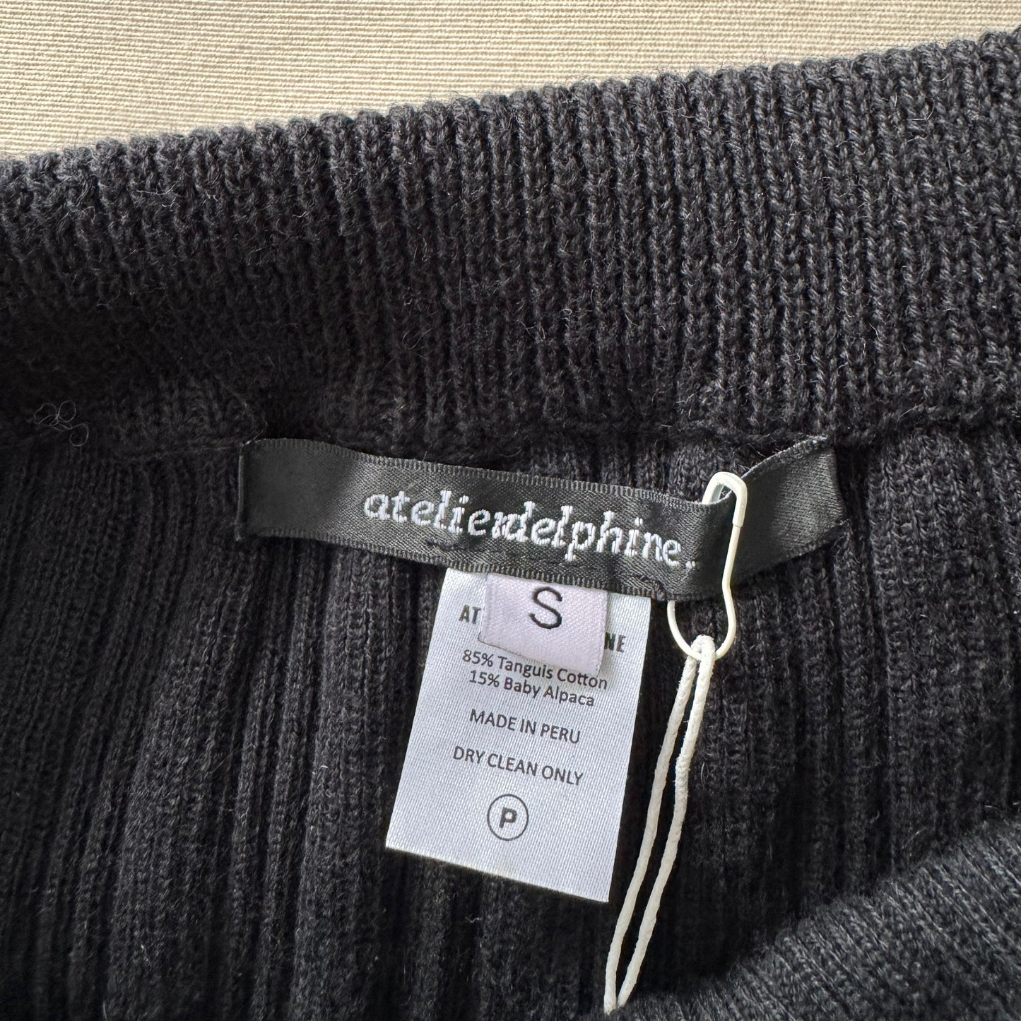 Atelier Delphine Pointelle Ruffle Knit Pant in Black, size Small