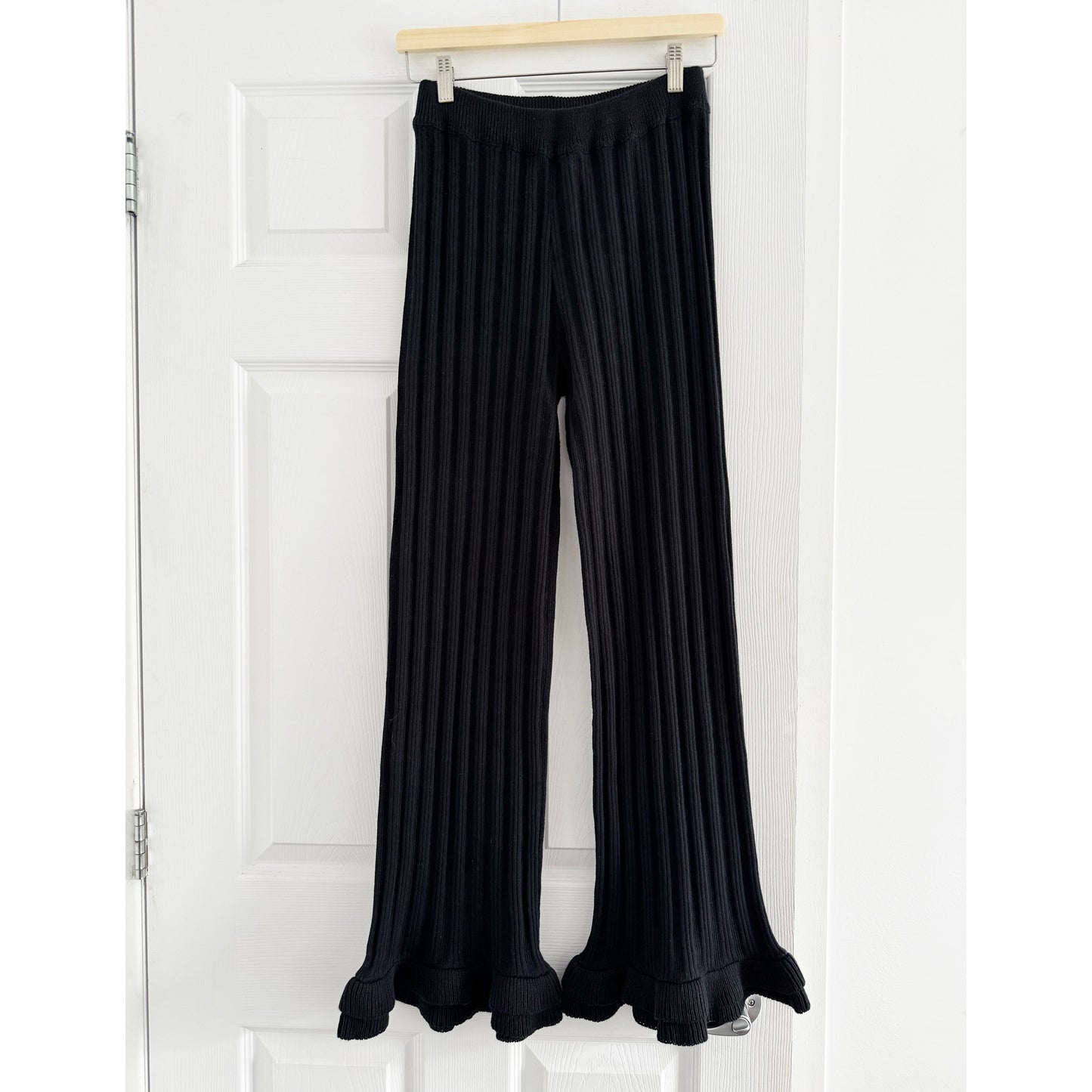 Atelier Delphine Pointelle Ruffle Knit Pant in Black, size Small