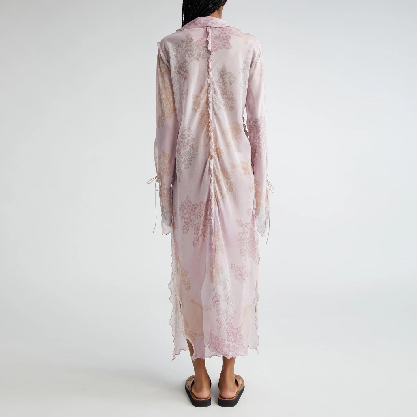 Acne Studios Chiffon Printed Maxi Dress in Pink, size 34
