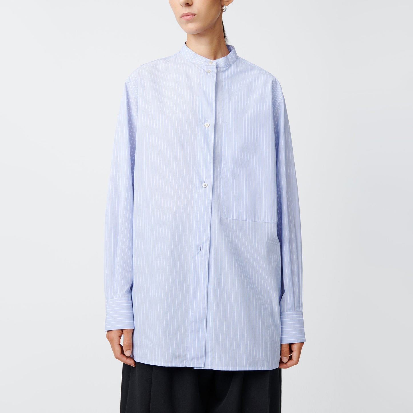 Studio Nicholson "Norman" Striped Shirt in Blue, size "1" (size Small)