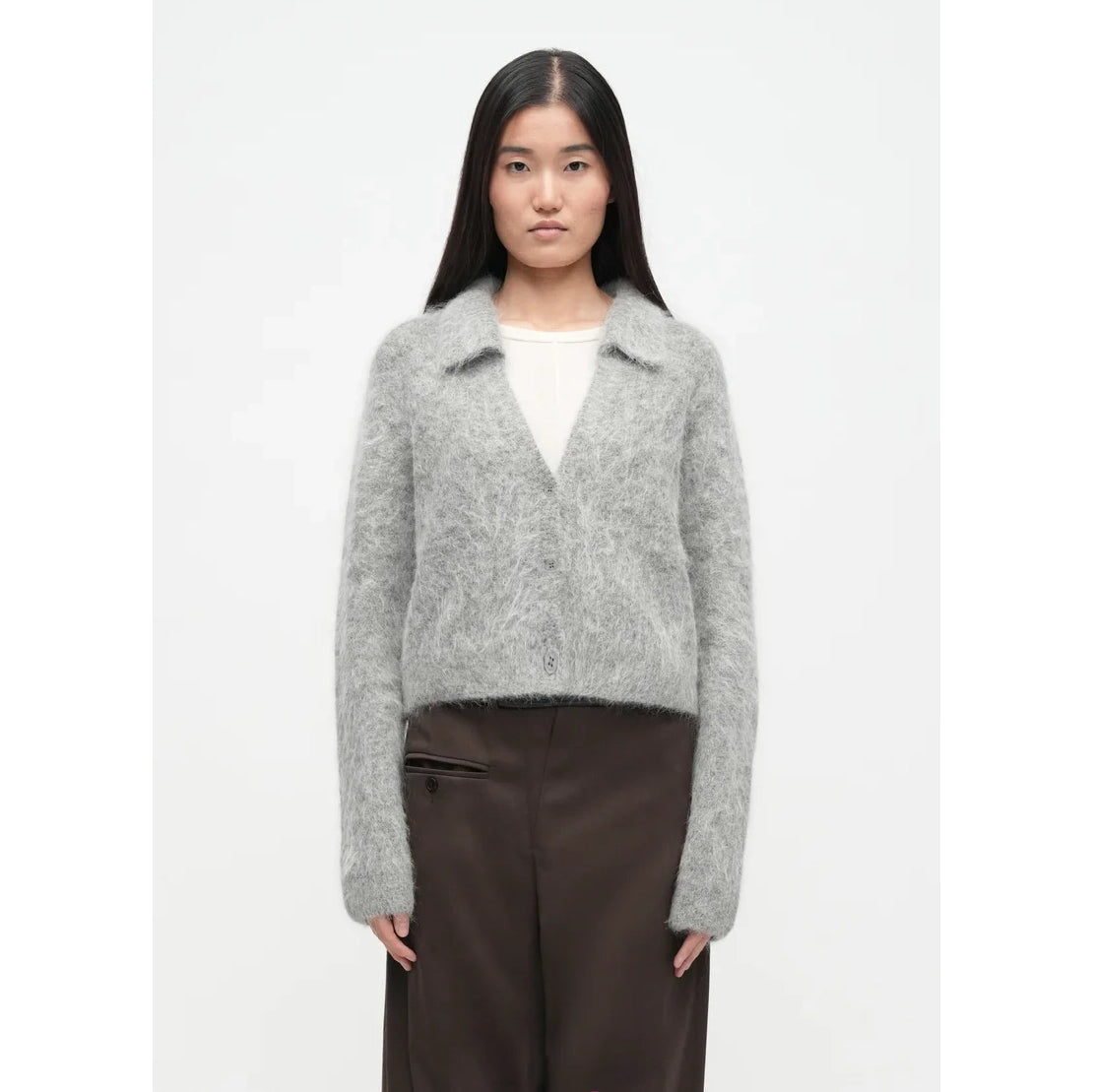 Munthe "Roxas" Cropped Cardigan in Grey, size 36