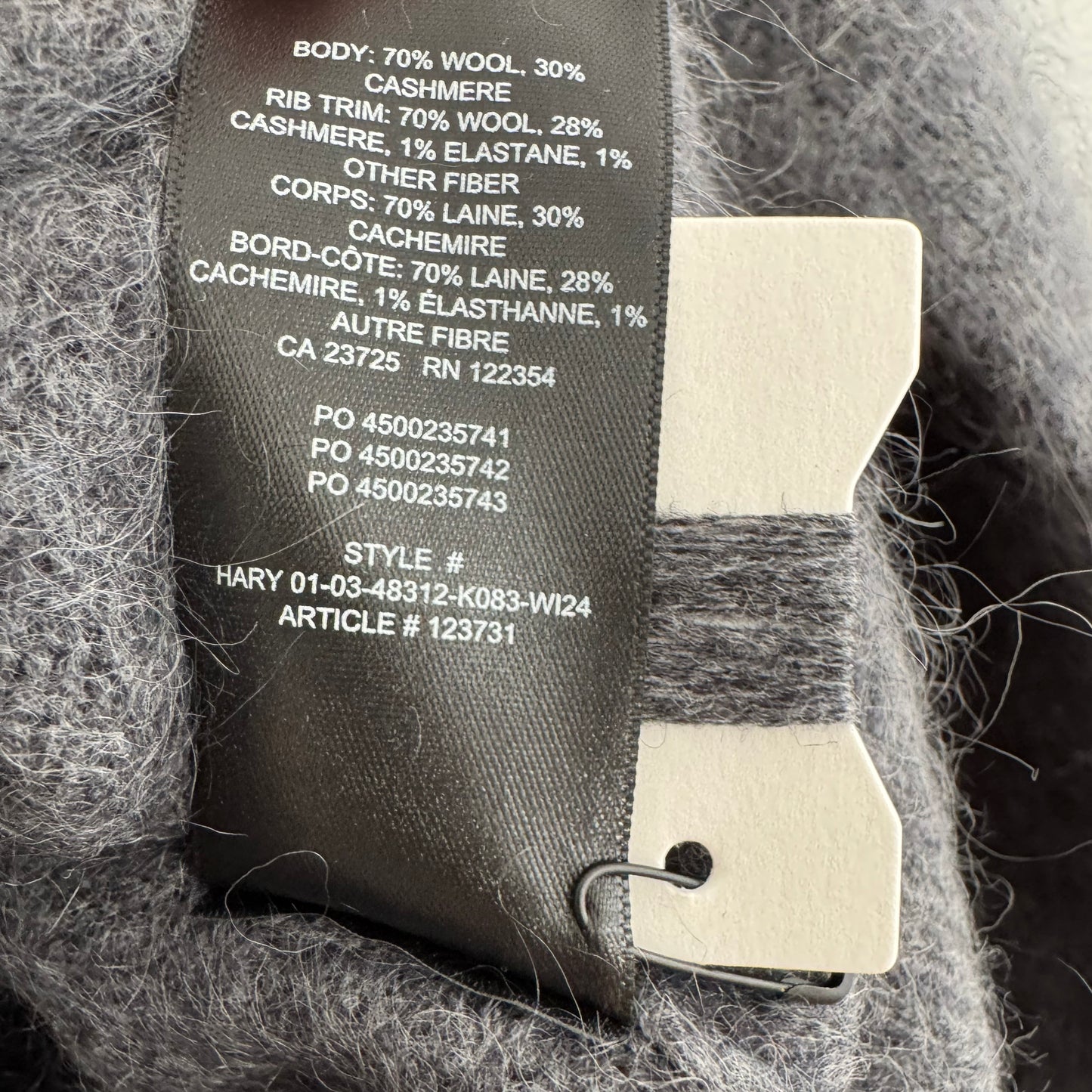 Babaton "Leandros" Wool/Cashmere Sweater in Grey, size Medium