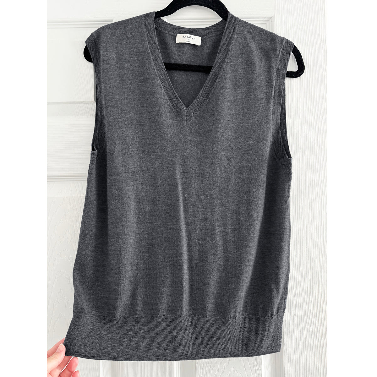 Babaton "Allocate" Merino Wool Sweater Vest in Dark Grey, size Medium