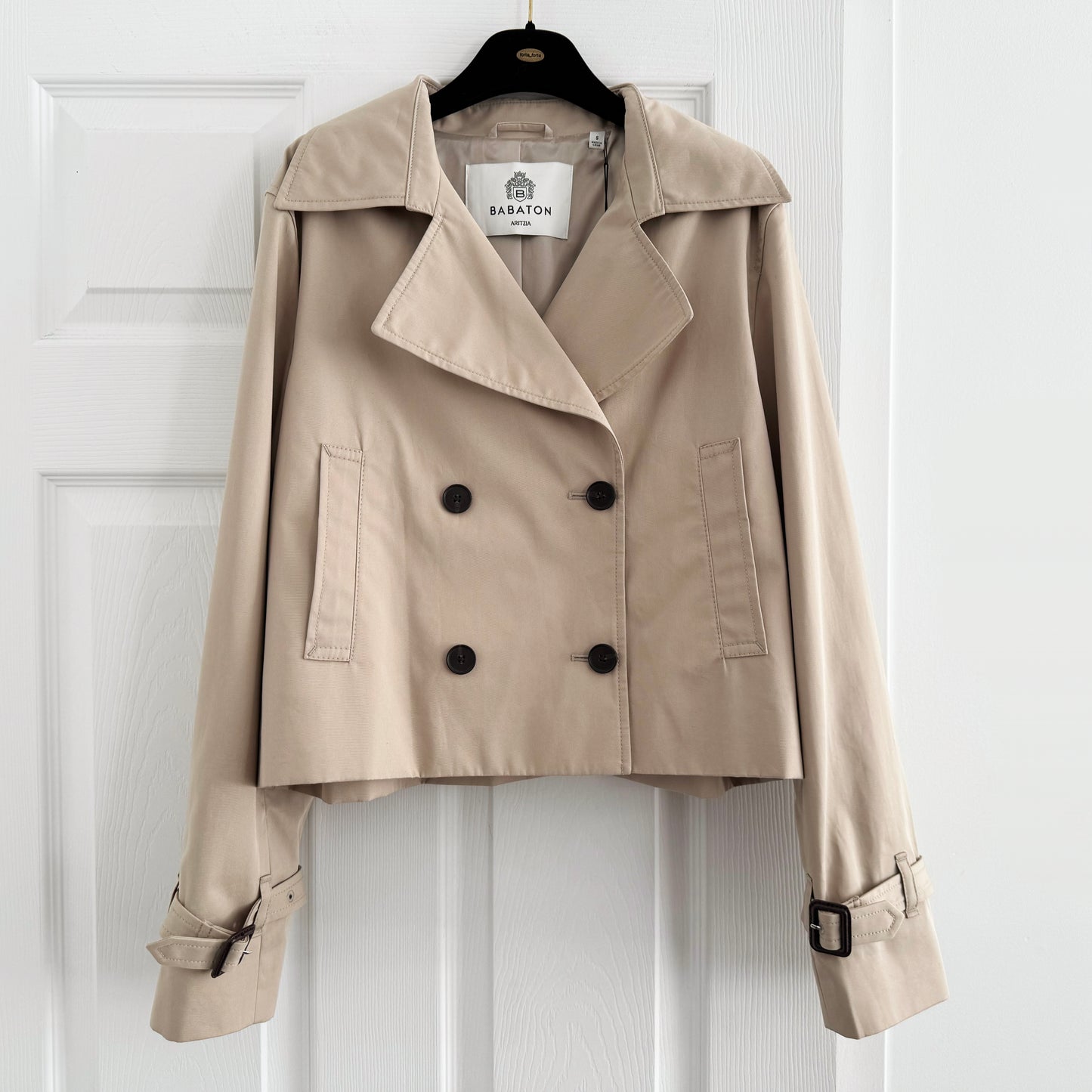 Babaton "Esquire" Short Trench Coat in Beige, size Small