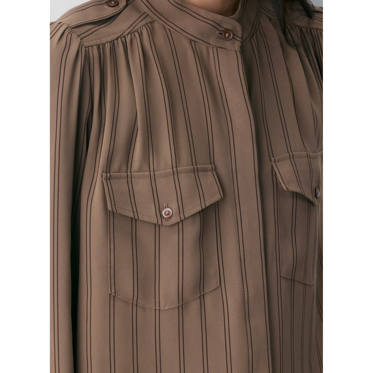 Wilfred "Overture" Crepe Blouse in Taupe/Brown Stripe, size Small