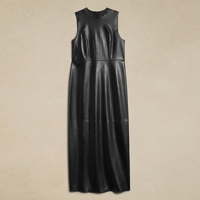 Banana Republic "Ines" Leather Maxi Dress in Black, size XS