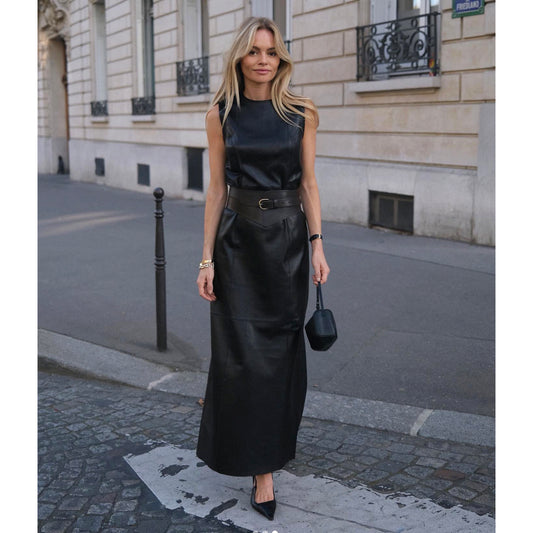 Banana Republic "Ines" Leather Maxi Dress in Black, size XS