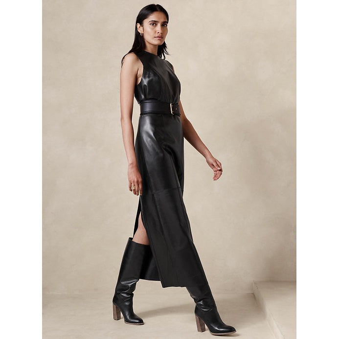 Banana Republic "Ines" Leather Maxi Dress in Black, size XS