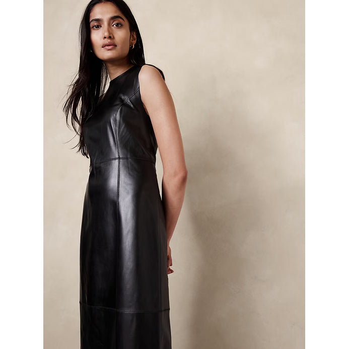 Banana Republic "Ines" Leather Maxi Dress in Black, size XS