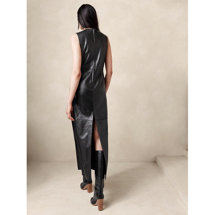 Banana Republic "Ines" Leather Maxi Dress in Black, size XS
