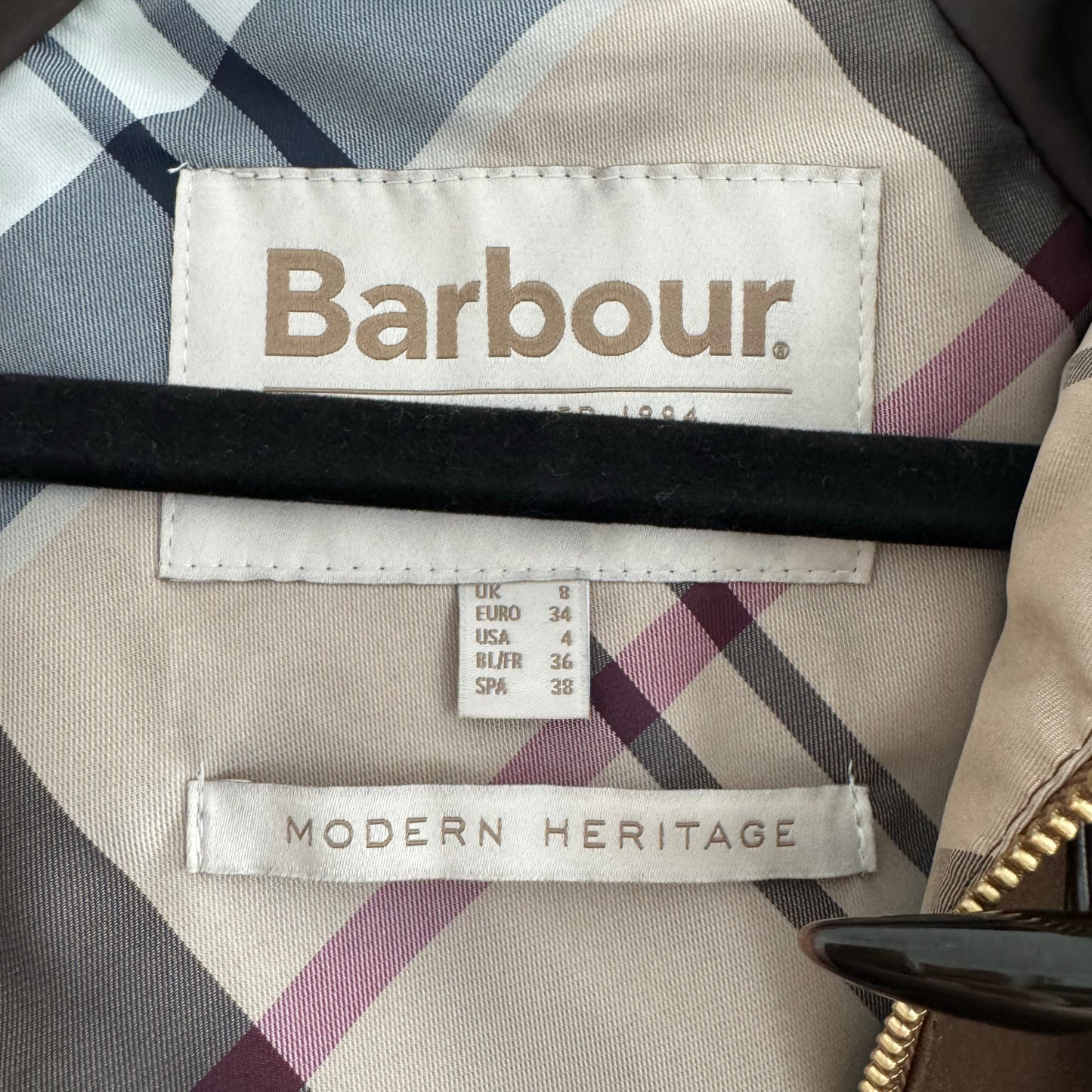 Barbour "Myla" Waxed Duffle Jacket in Brown, size 4US/8UK