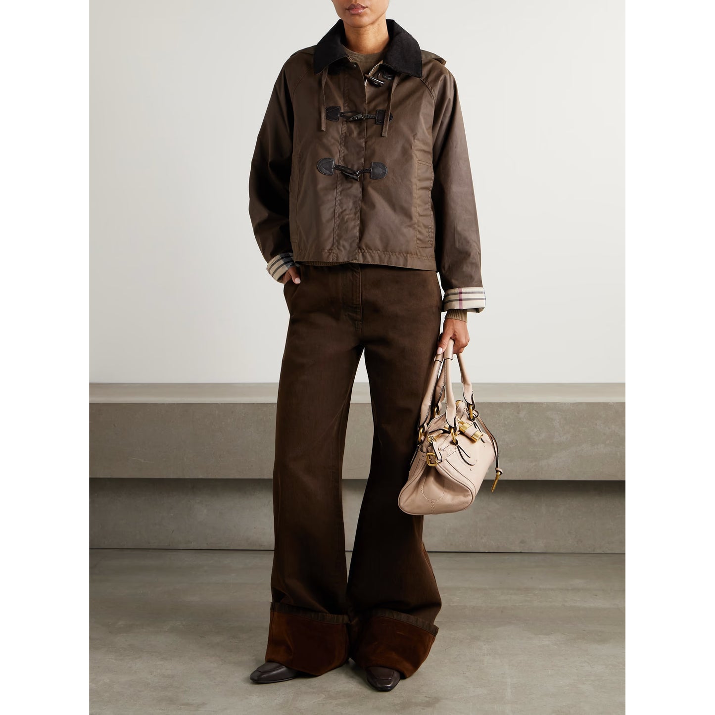 Barbour "Myla" Waxed Duffle Jacket in Brown, size 4US/8UK