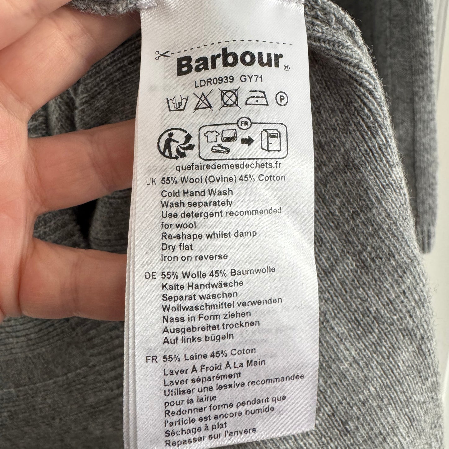 Barbour "Sophia" Ribbed Knit Dress in Grey, size Small