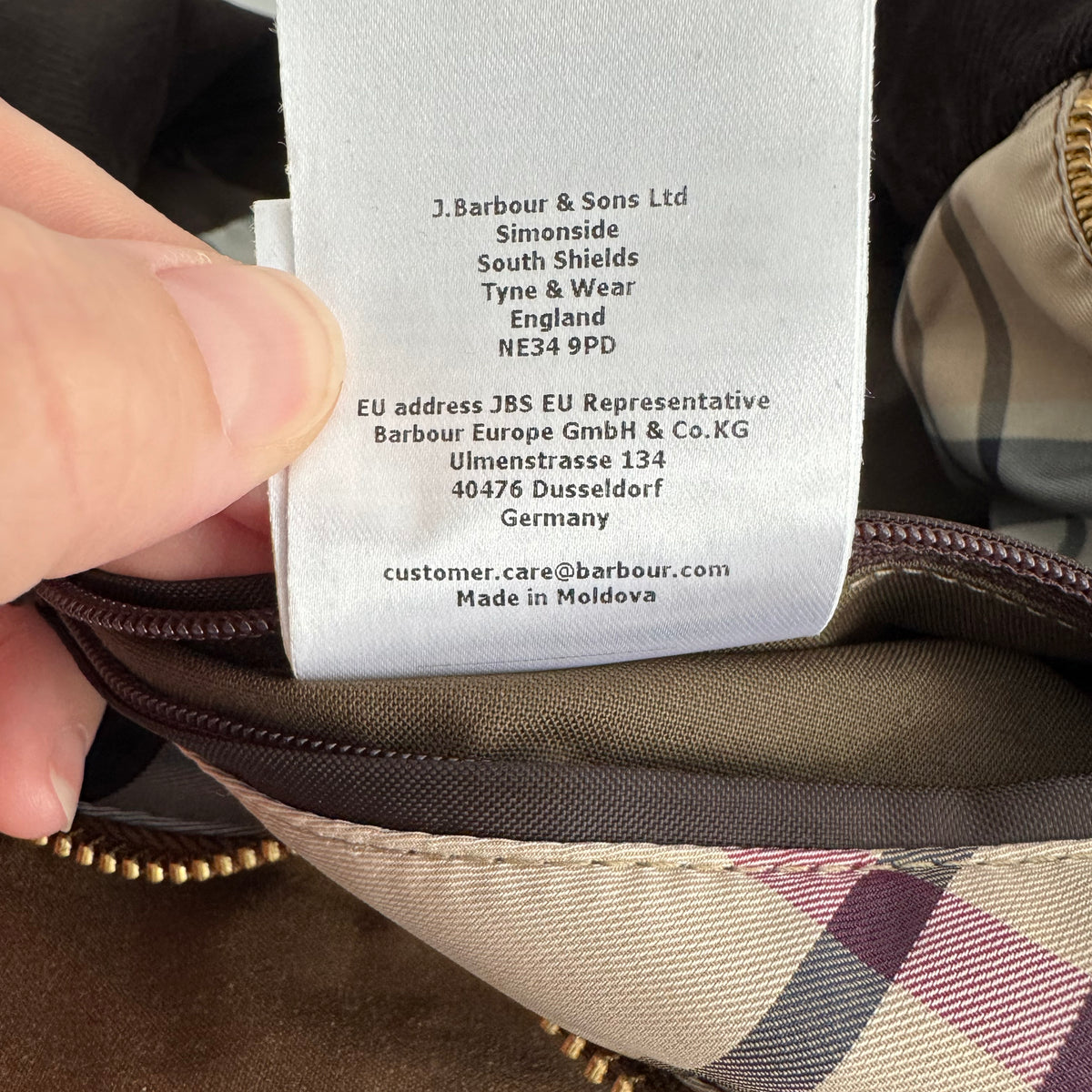 Barbour "Myla" Waxed Duffle Jacket in Brown, size 4US/8UK