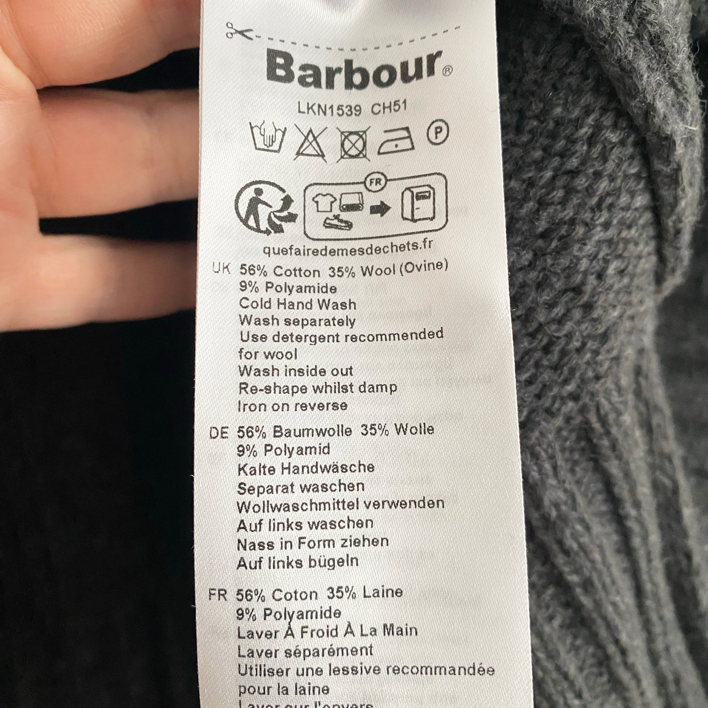 Barbour "Serena" Turtleneck in Charcoal Grey, size US4/UK8