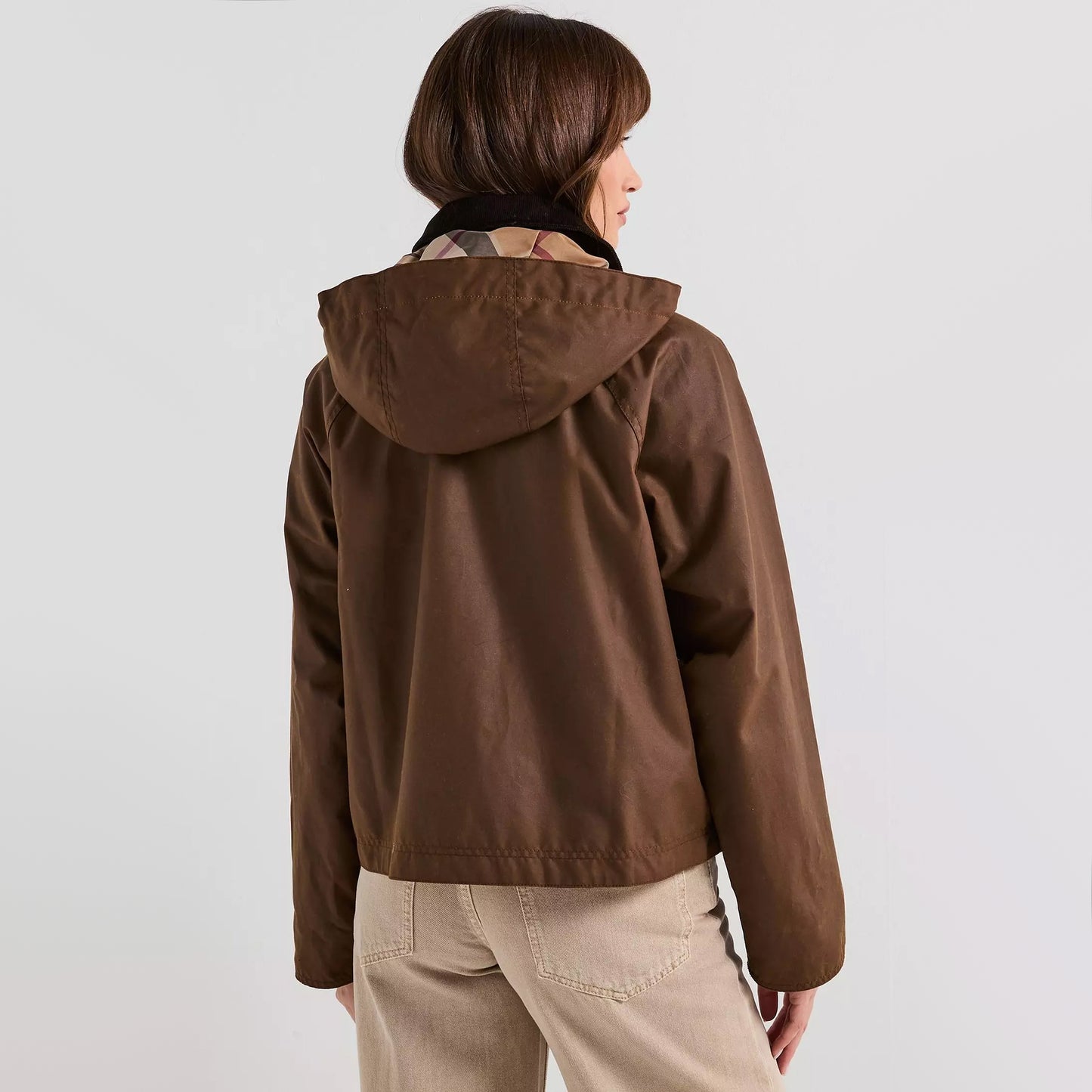 Barbour "Myla" Waxed Duffle Jacket in Brown, size 4US/8UK