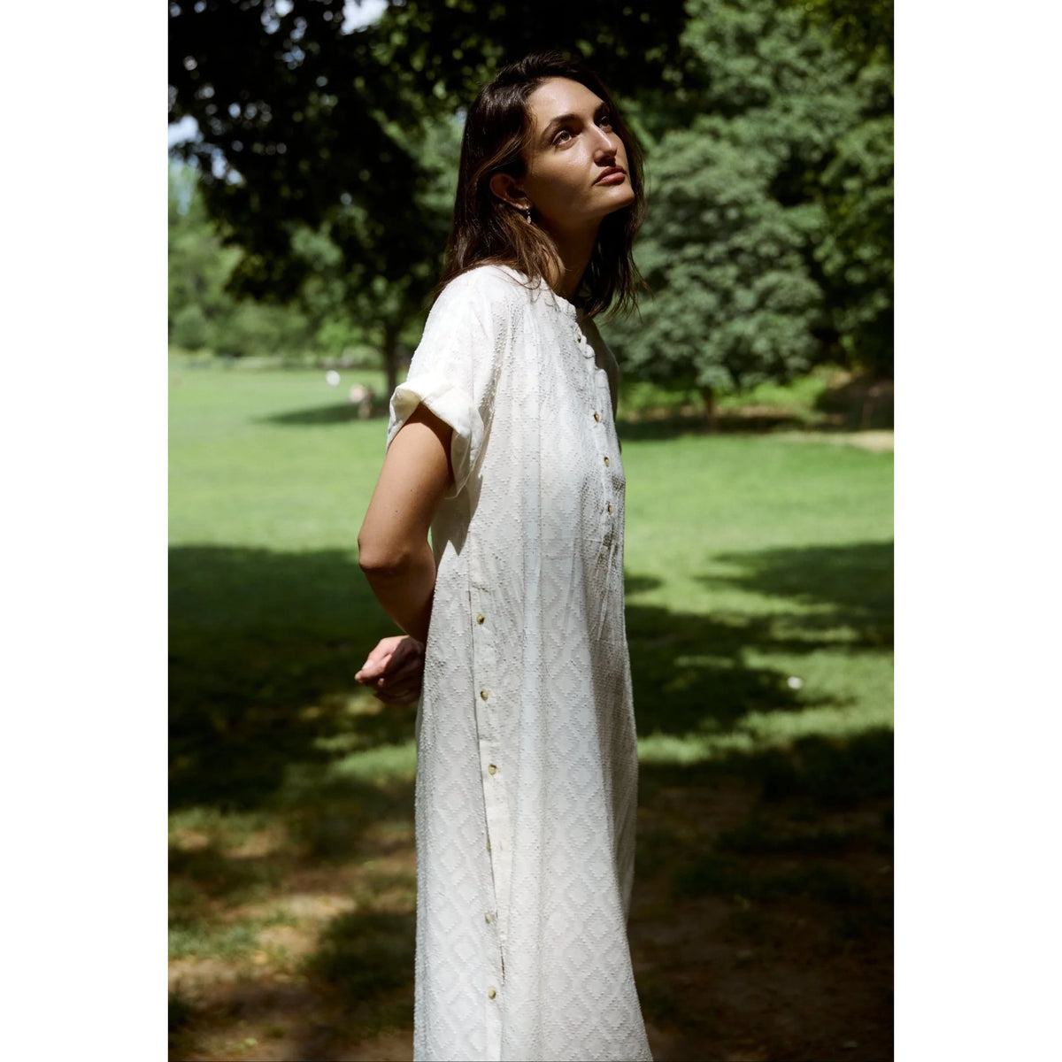 Zandra Stone "Bari" Button Side Cotton Dress in Ivory, size Medium