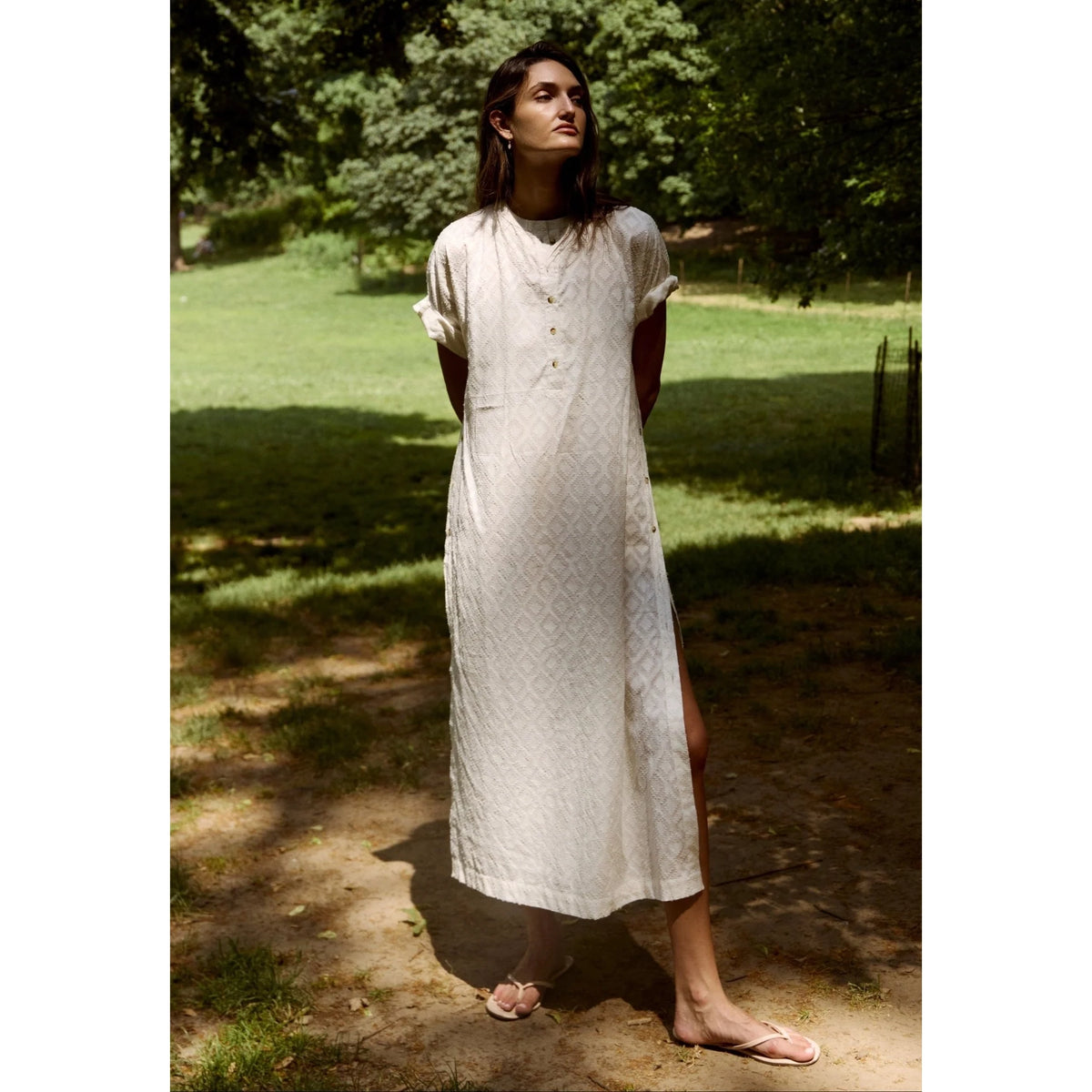 Zandra Stone "Bari" Button Side Cotton Dress in Ivory, size Medium