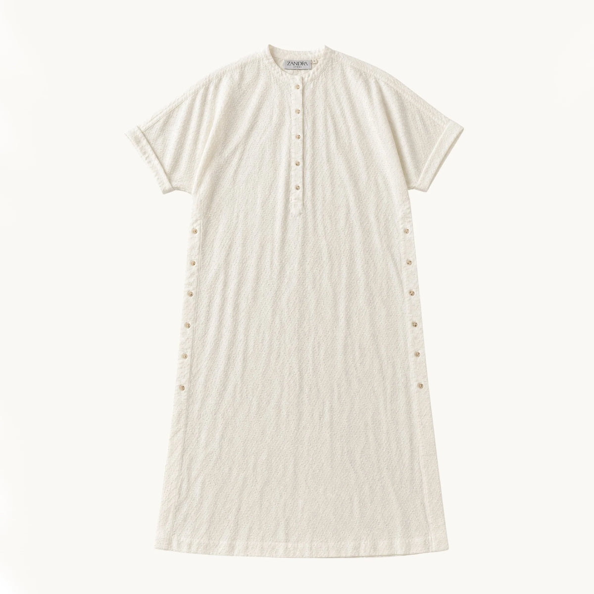 Zandra Stone "Bari" Button Side Cotton Dress in Ivory, size Medium