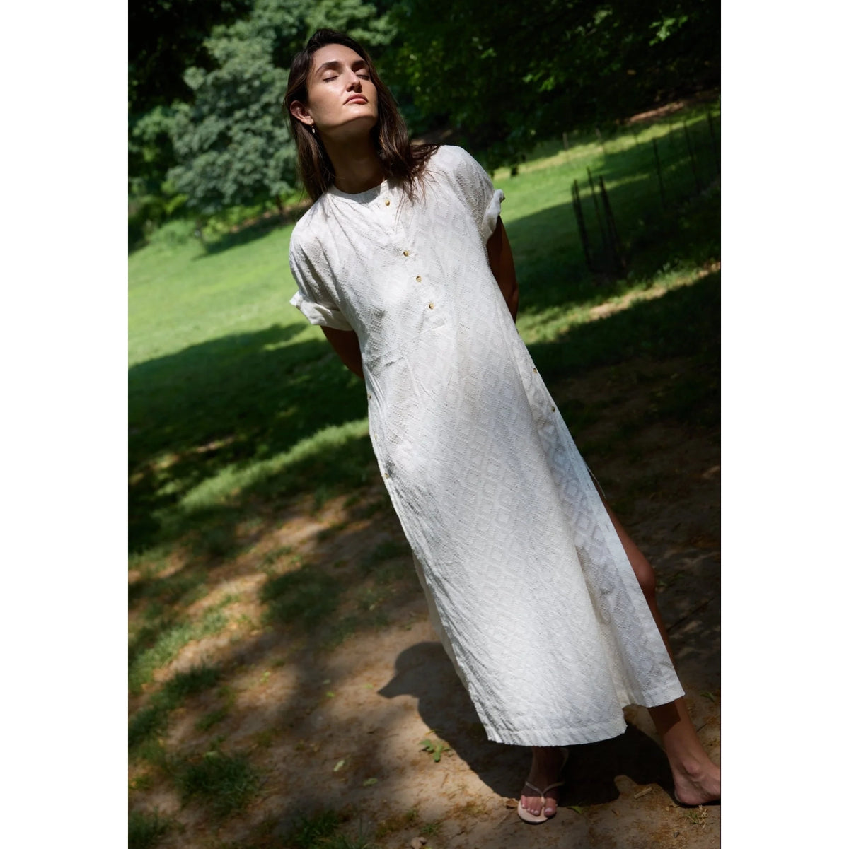 Zandra Stone "Bari" Button Side Cotton Dress in Ivory, size Medium