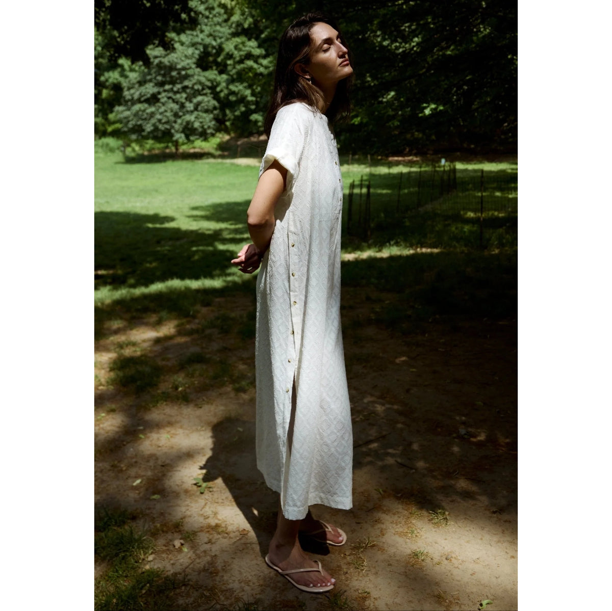 Zandra Stone "Bari" Button Side Cotton Dress in Ivory, size Medium