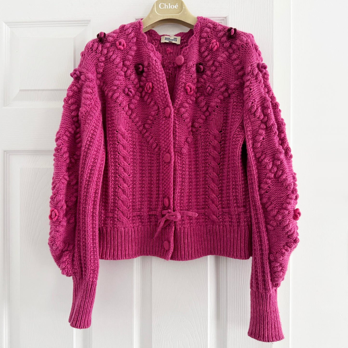 Baum und Pferdgarten "Cristina" Cable Knit Cardigan in Pink, Size Small