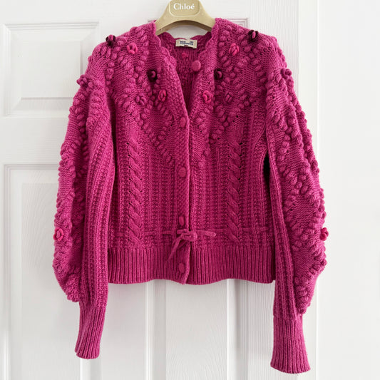 Baum und Pferdgarten "Cristina" Cable Knit Cardigan in Pink, Size Small