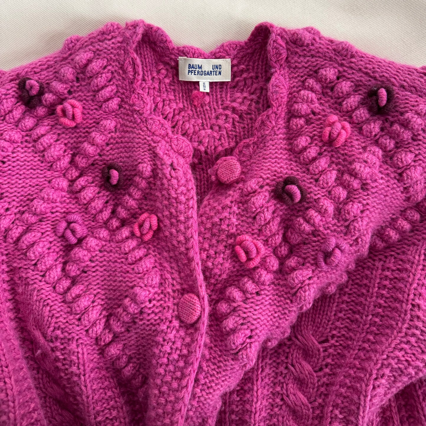 Baum und Pferdgarten "Cristina" Cable Knit Cardigan in Pink, Size Small