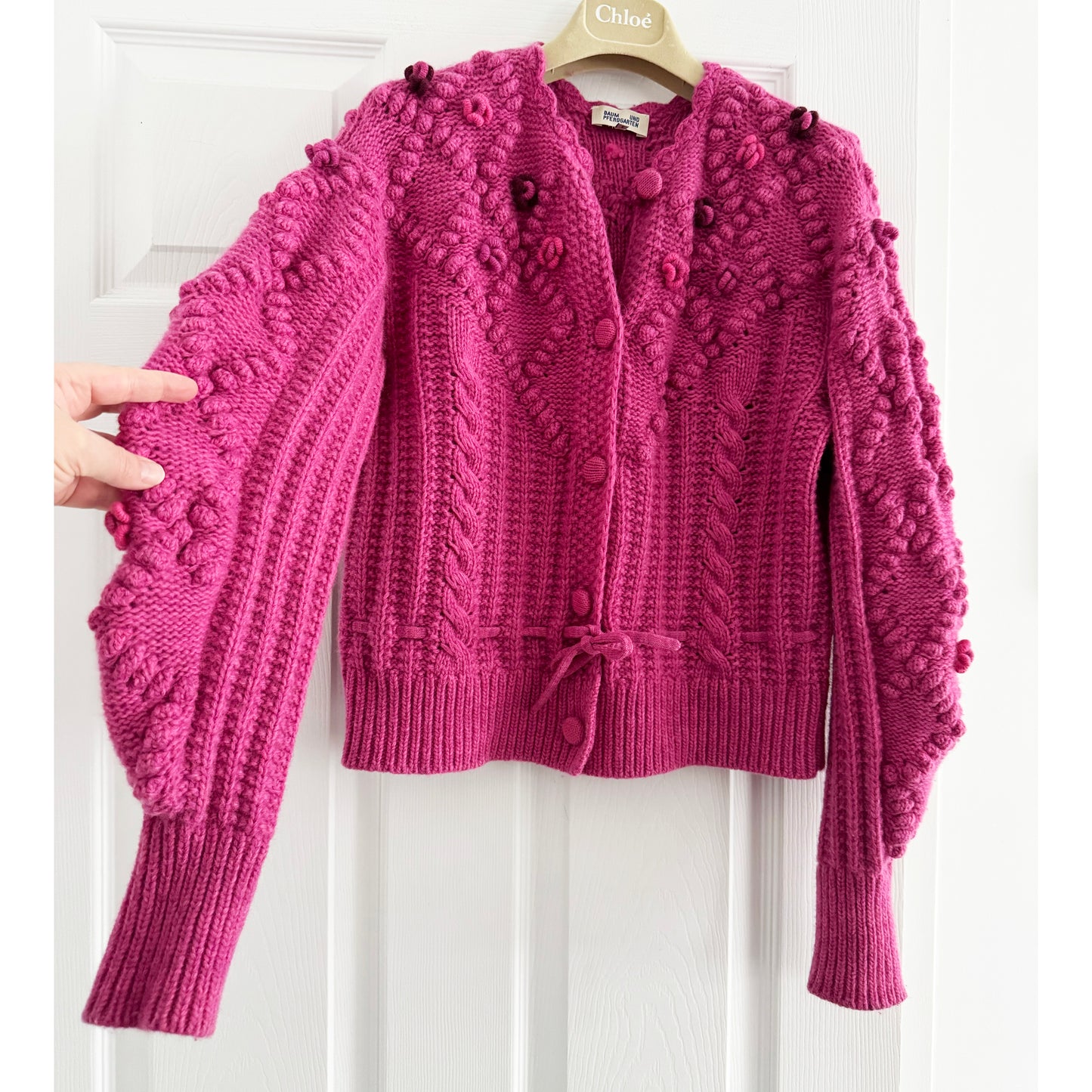 Baum und Pferdgarten "Cristina" Cable Knit Cardigan in Pink, Size Small