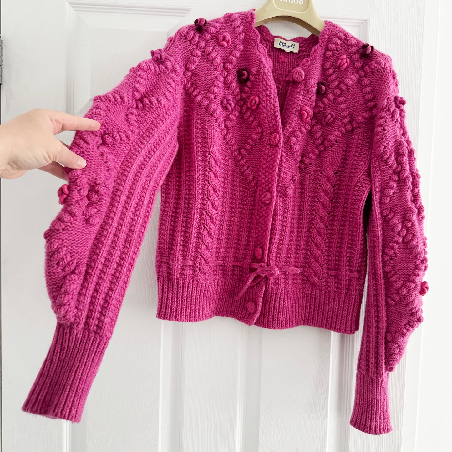 Baum und Pferdgarten "Cristina" Cable Knit Cardigan in Pink, Size Small