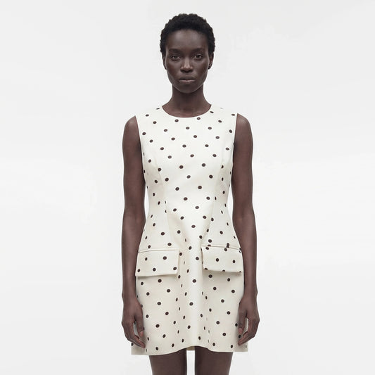 Baum und Pfertgarden "Amayah" Polka Dot Dress in Egret Cream Dot, size 36