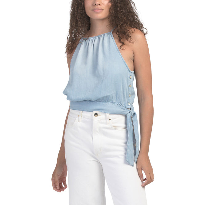 Bella Dahl Chambray Halter Top in Blue, size Small