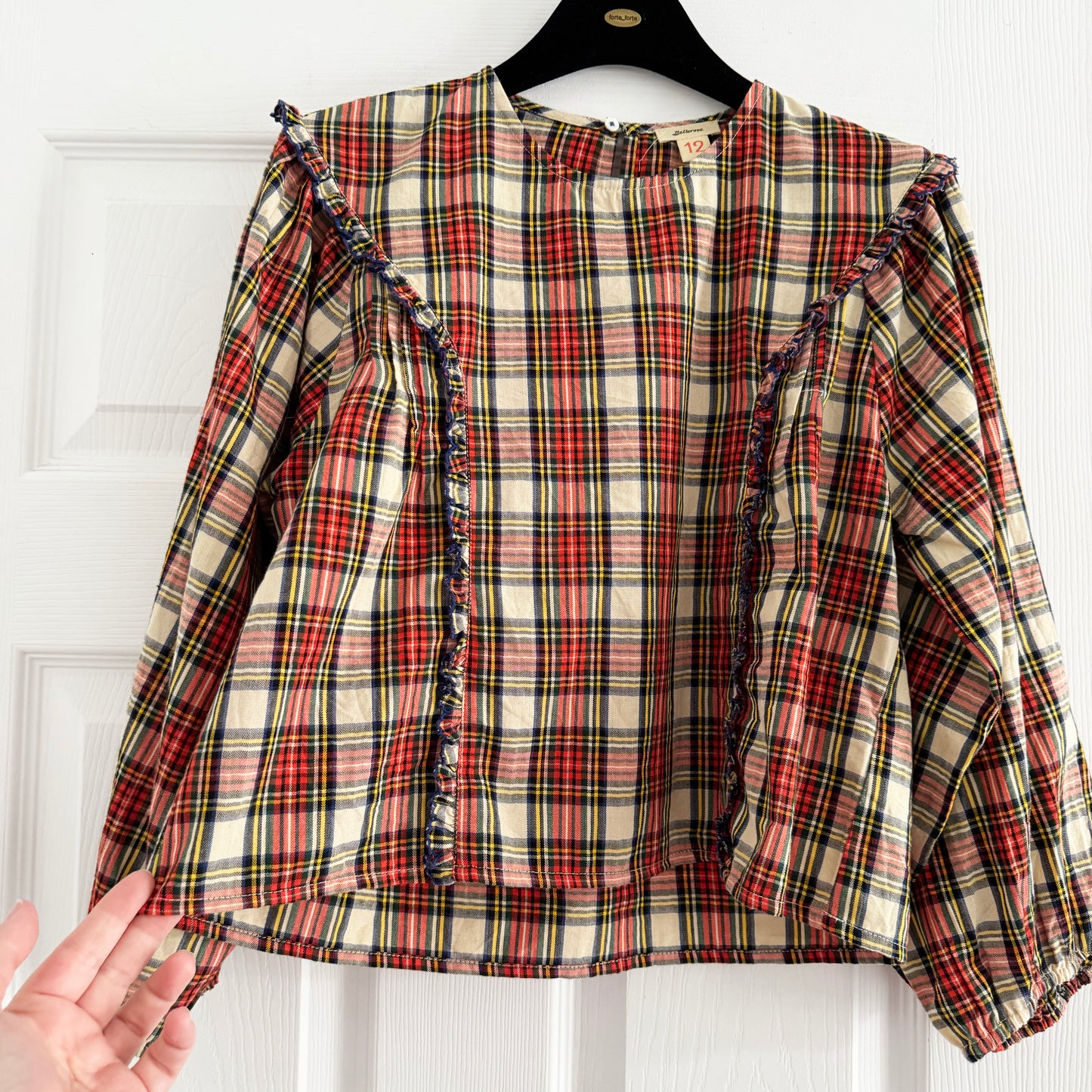 ** KIDS ** Bellerose "Himpi" Red Plaid Shirt with Ruffles, size 12 years