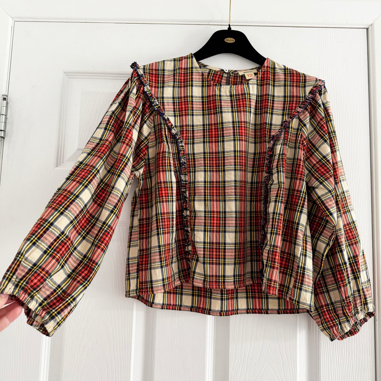 ** KIDS ** Bellerose "Himpi" Red Plaid Shirt with Ruffles, size 12 years
