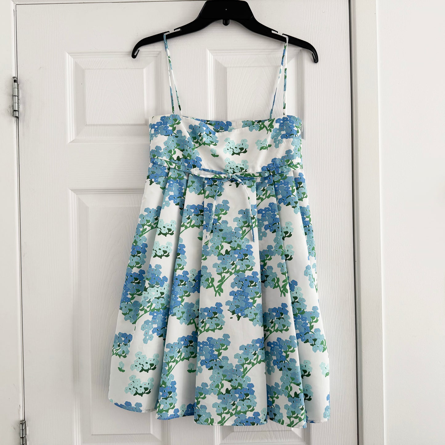 Bernadette "Jules" Taffeta Babydoll Floral Print Dress in "Blue Hortensia", size 34