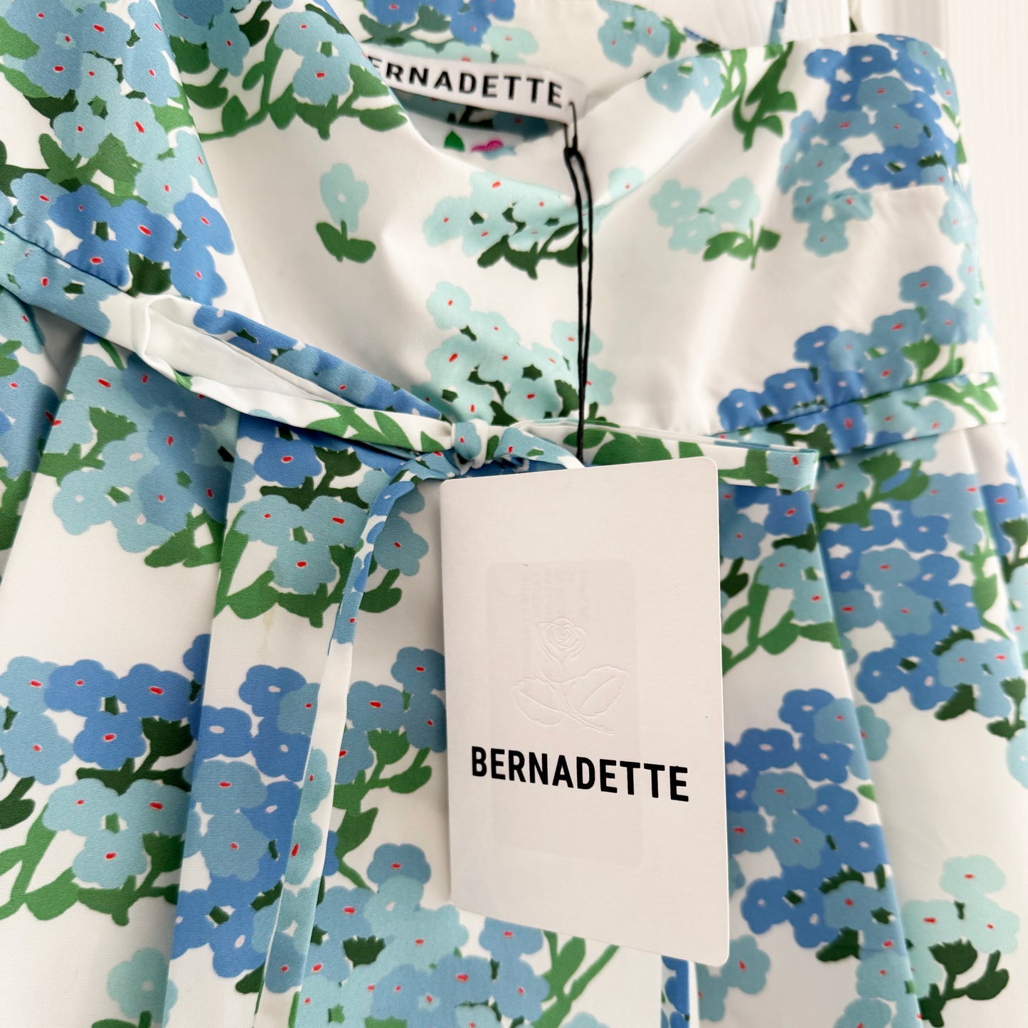 Bernadette "Jules" Taffeta Babydoll Floral Print Dress in "Blue Hortensia", size 34