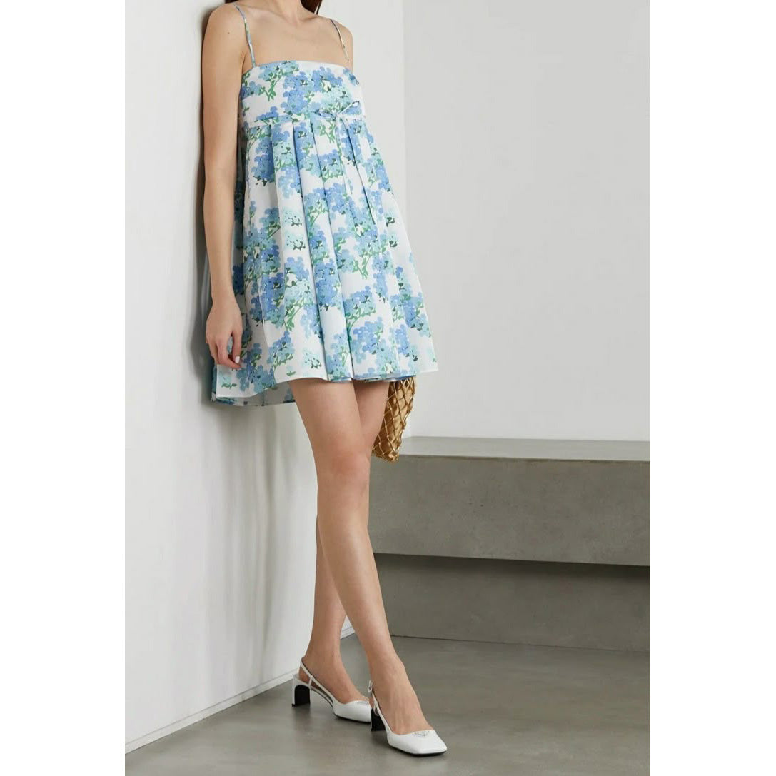 Bernadette "Jules" Taffeta Babydoll Floral Print Dress in "Blue Hortensia", size 34