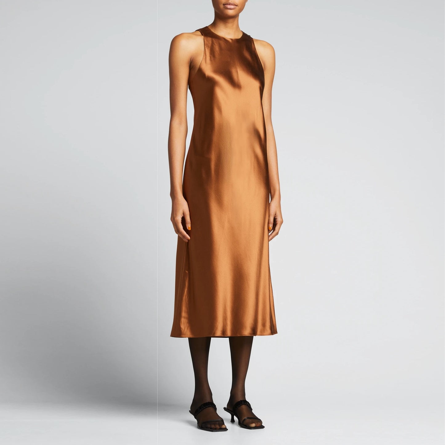 Tibi Heavy Satin Midi Bias Dress in Bronze, size 00