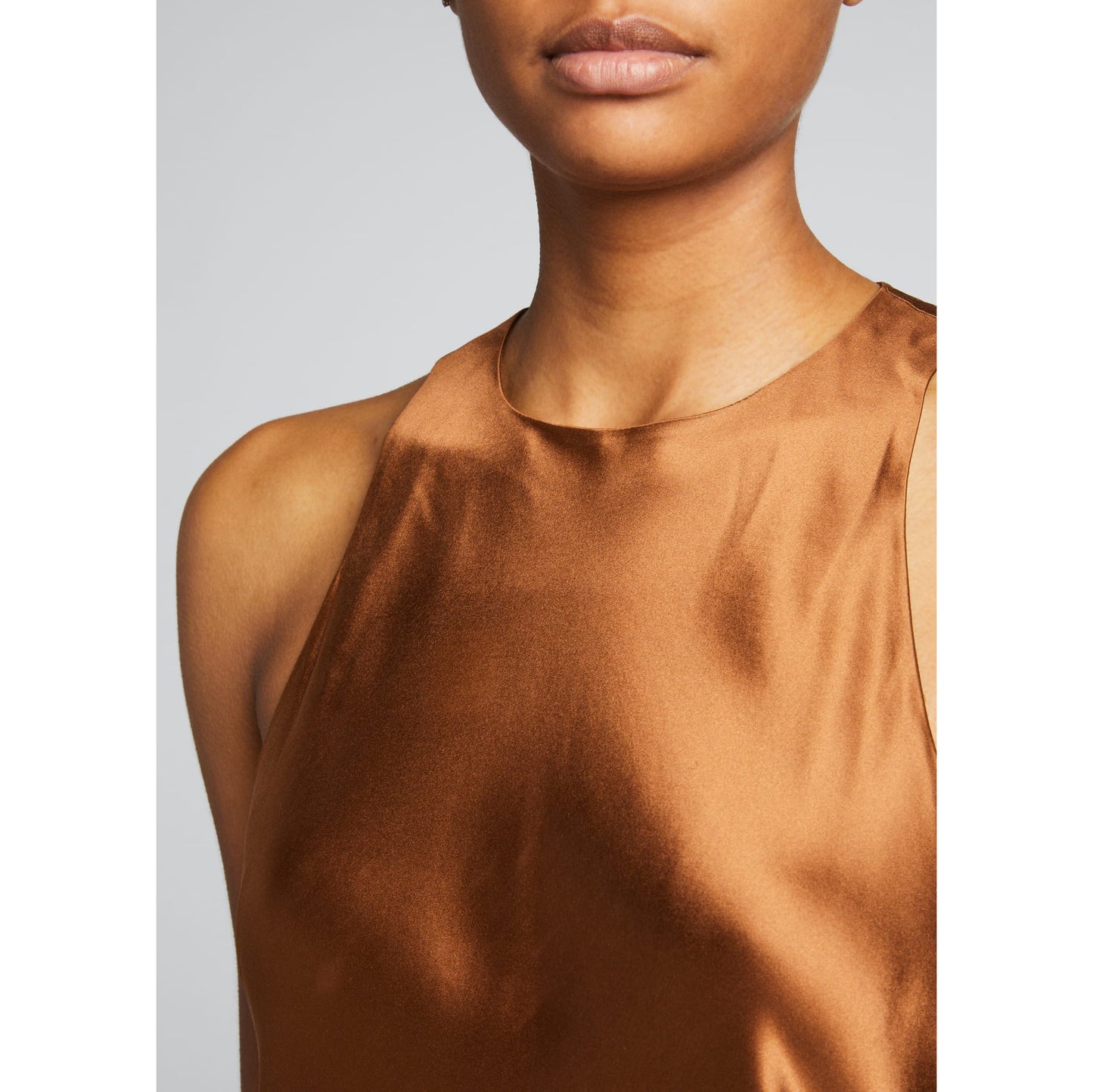 Tibi Heavy Satin Midi Bias Dress in Bronze, size 00