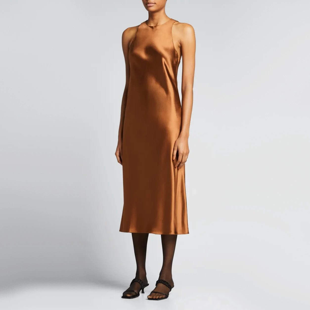 Tibi Heavy Satin Midi Bias Dress in Bronze, size 00